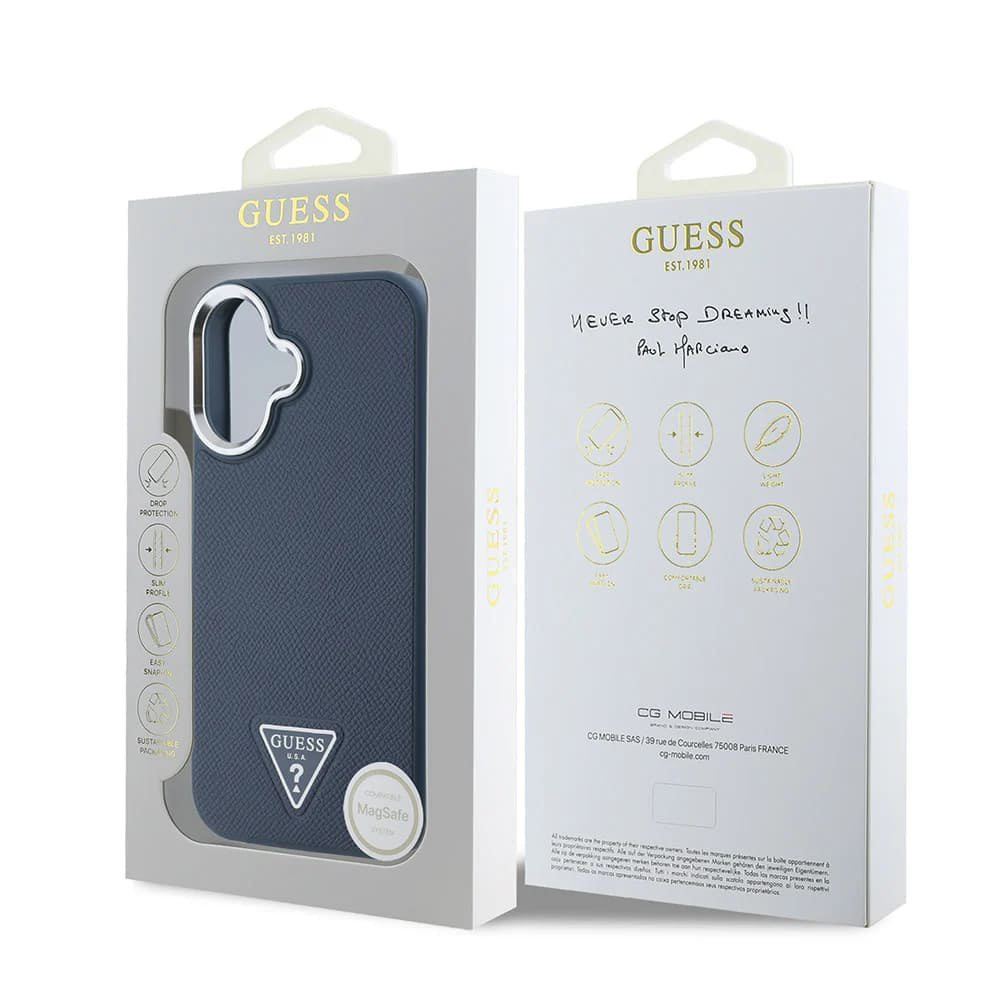 MagSafe futrola za Apple iPhone 16, Guess, Grained Triangle Logo, Crna