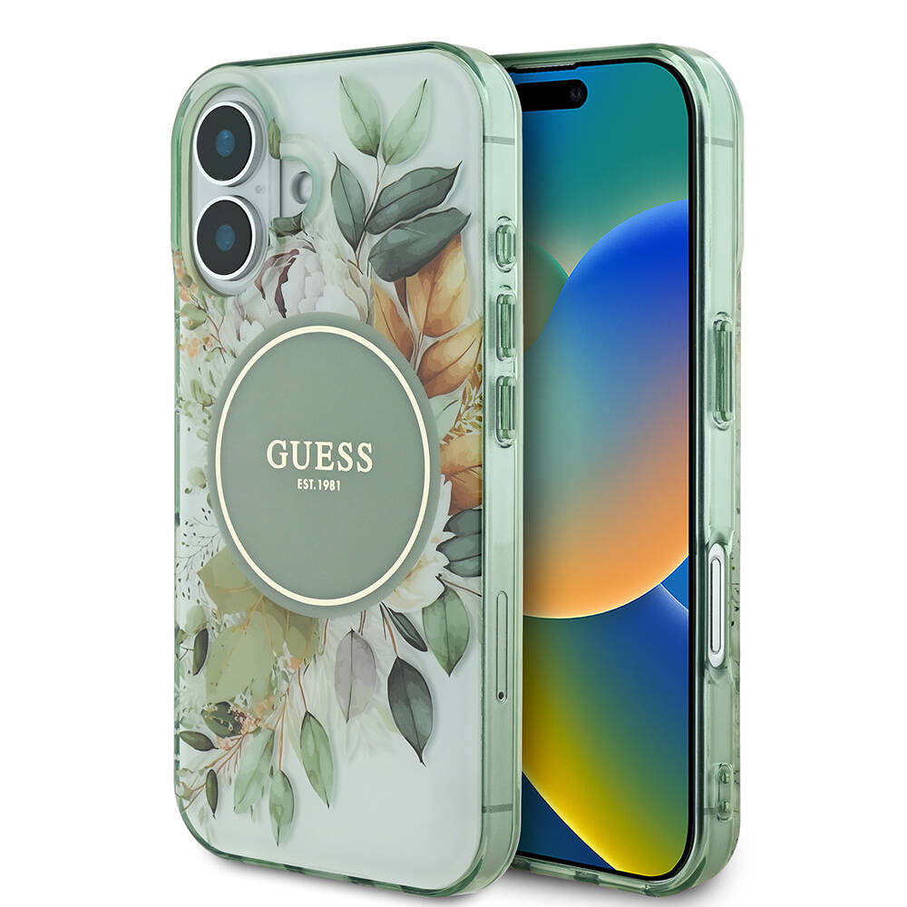 MagSafe futrola za Apple iPhone 16, Guess, IML Flower & Tonal Circle, Zelena