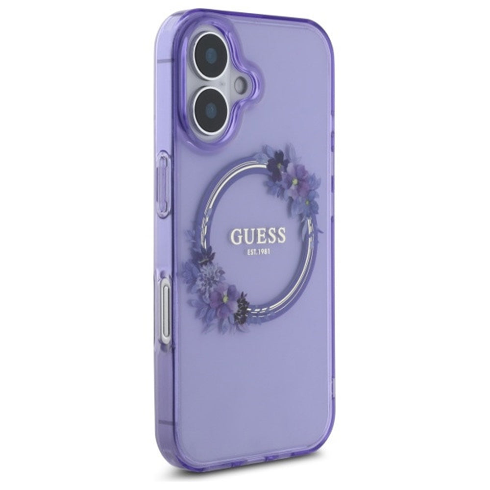 MagSafe torbica za Apple iPhone 16, Guess, IML Flowers Wreath, Ljubičasta