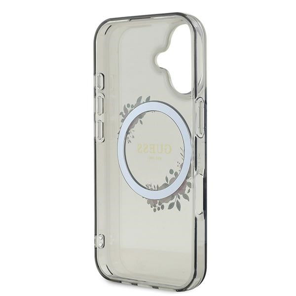 MagSafe futrola za Apple iPhone 16, Guess, IML Flowers Wreath, Crna