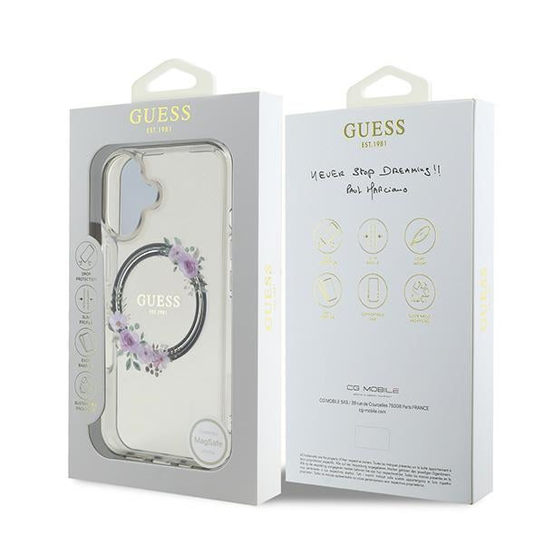 MagSafe futrola za Apple iPhone 16, Guess, IML Flowers Wreath, Crna