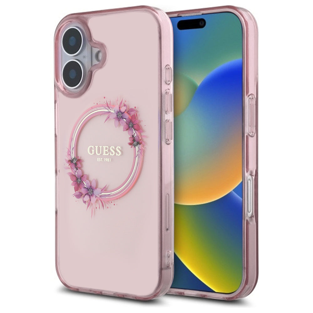 MagSafe futrola za Apple iPhone 16, Guess, IML Flowers Wreath, Roza