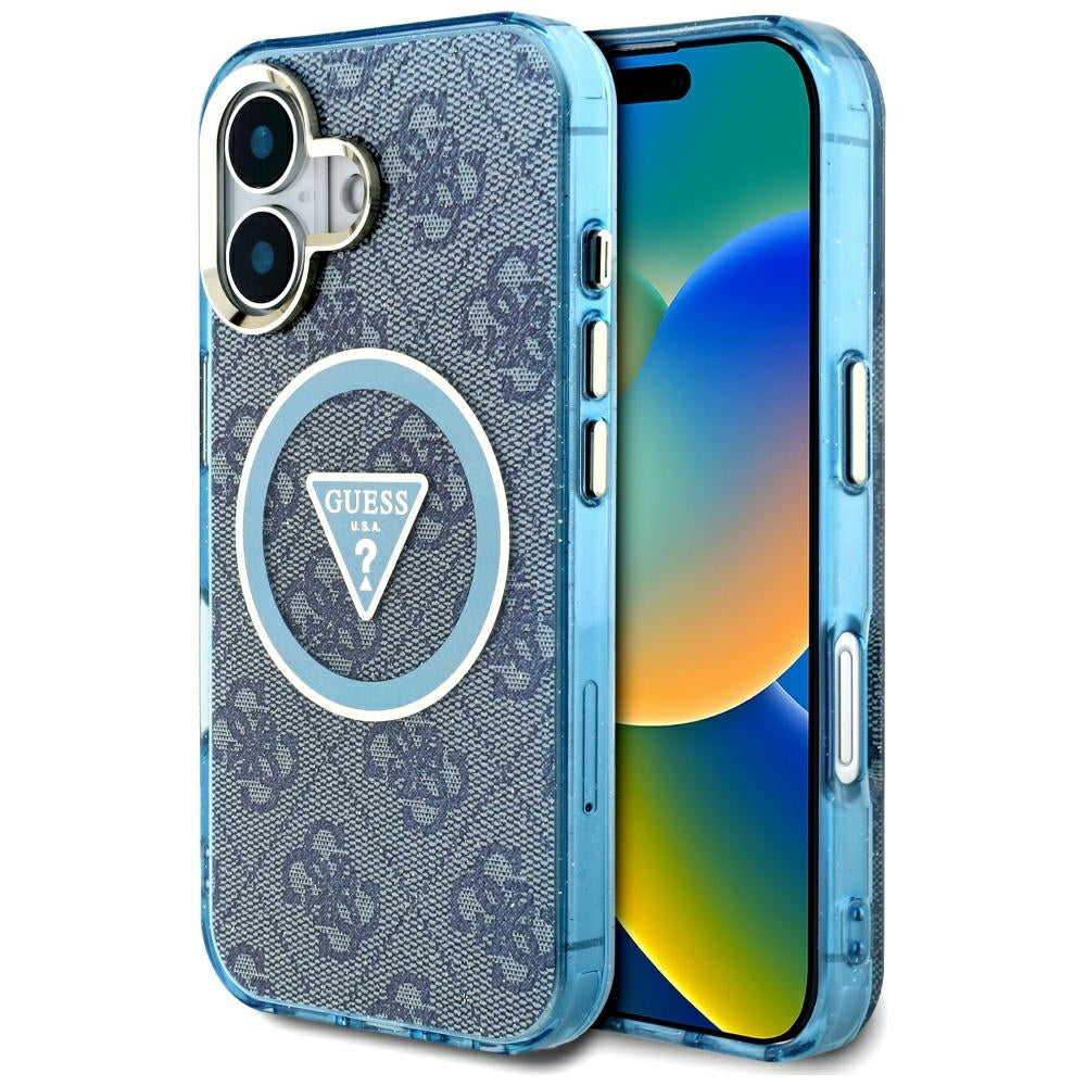 MagSafe futrola za Apple iPhone 16, Guess, IML Glitter 4G Circle Triangle, Plava