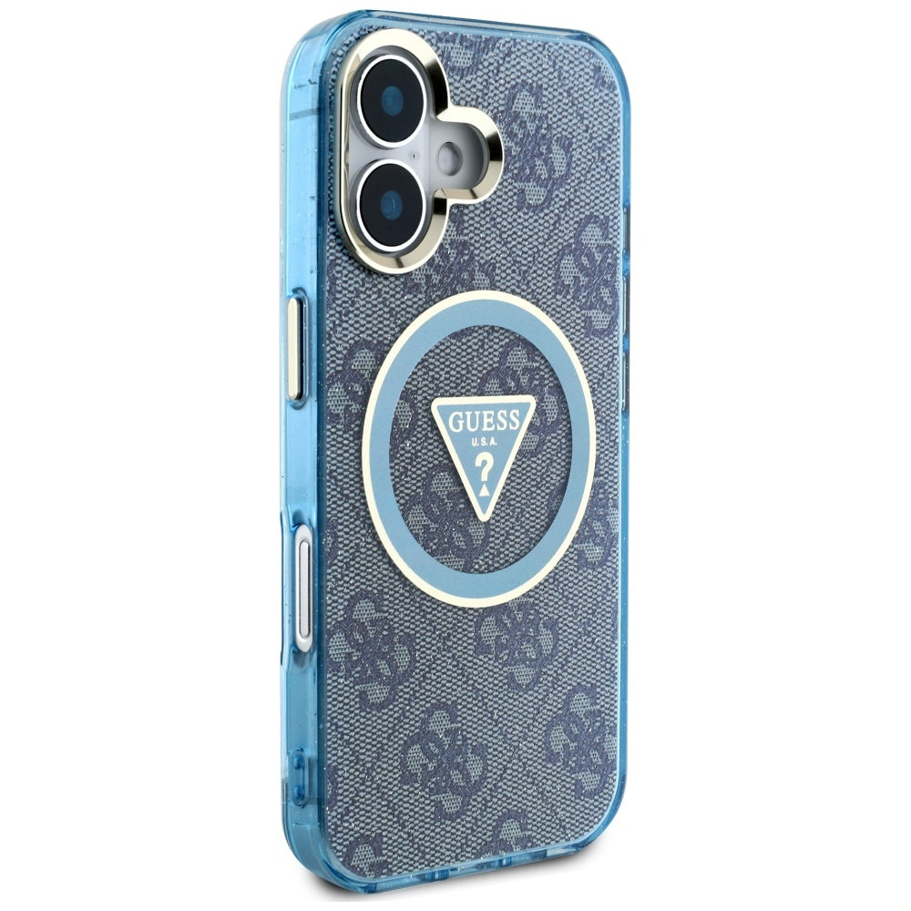 MagSafe futrola za Apple iPhone 16, Guess, IML Glitter 4G Circle Triangle, Plava