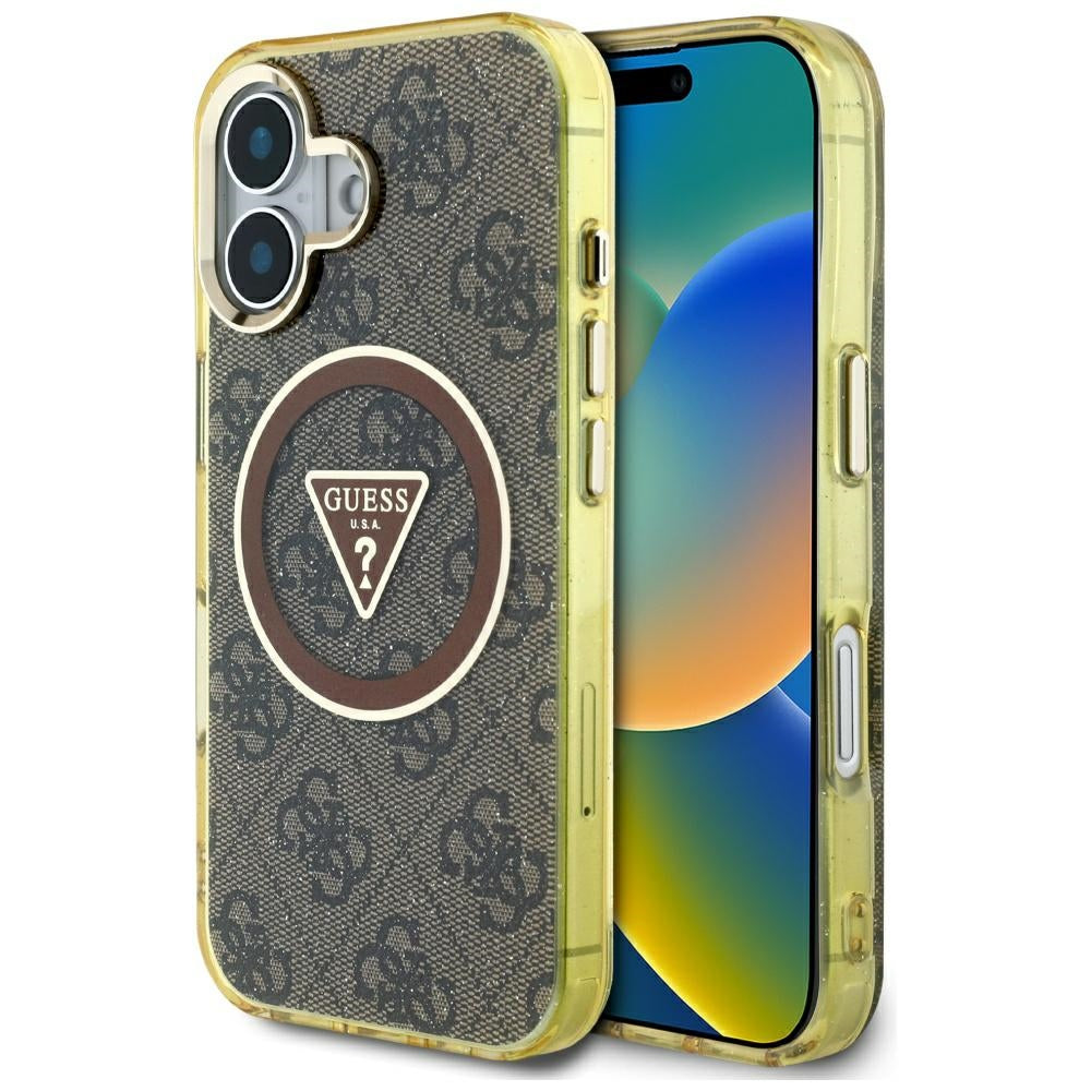 MagSafe futrola za Apple iPhone 16, Guess, IML Glitter 4G Circle Triangle, smeđa