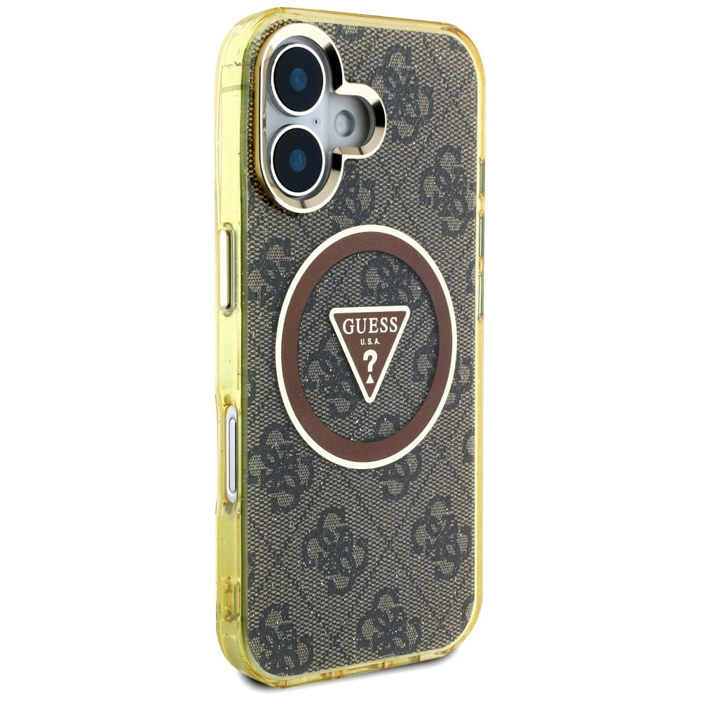 MagSafe futrola za Apple iPhone 16, Guess, IML Glitter 4G Circle Triangle, smeđa