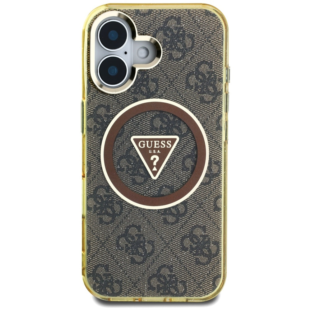 MagSafe futrola za Apple iPhone 16, Guess, IML Glitter 4G Circle Triangle, smeđa