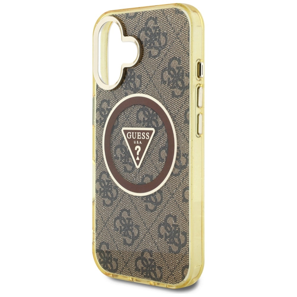 MagSafe futrola za Apple iPhone 16, Guess, IML Glitter 4G Circle Triangle, smeđa