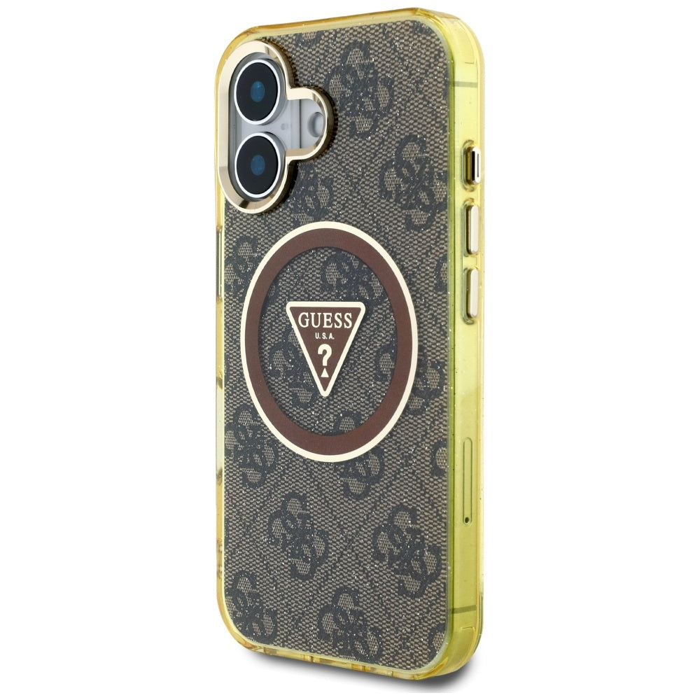 MagSafe futrola za Apple iPhone 16, Guess, IML Glitter 4G Circle Triangle, smeđa