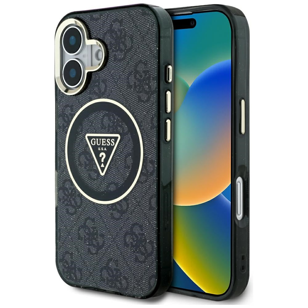 MagSafe futrola za Apple iPhone 16, Guess, IML Glitter 4G Circle Triangle, Crna