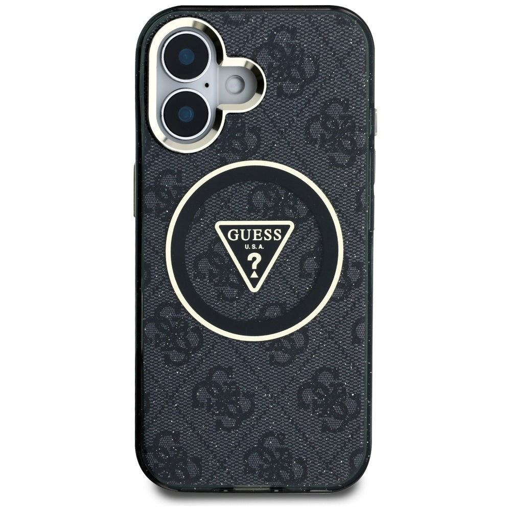 MagSafe futrola za Apple iPhone 16, Guess, IML Glitter 4G Circle Triangle, Crna