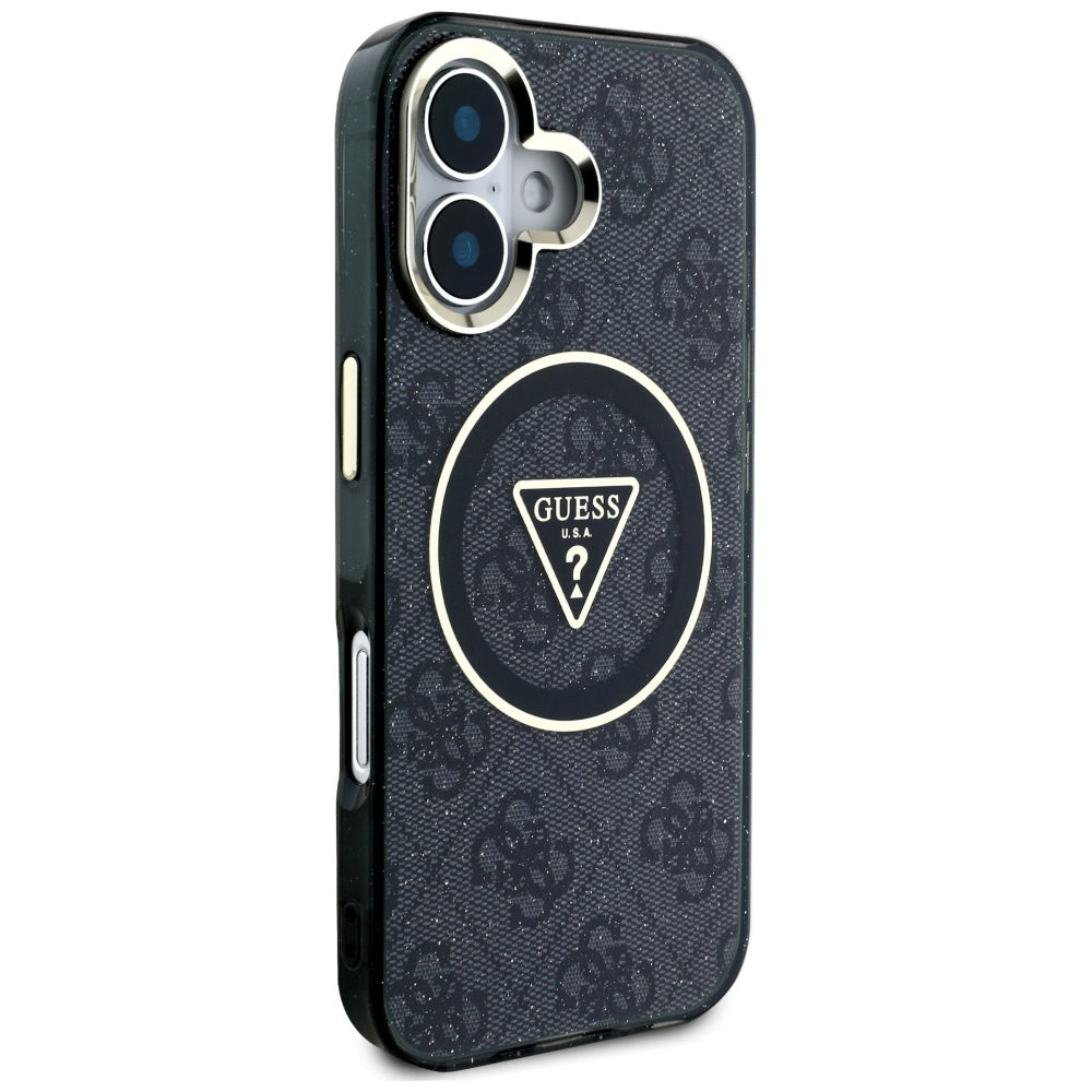 MagSafe futrola za Apple iPhone 16, Guess, IML Glitter 4G Circle Triangle, Crna