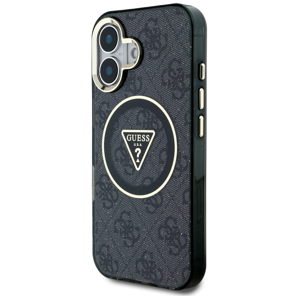 MagSafe futrola za Apple iPhone 16, Guess, IML Glitter 4G Circle Triangle, Crna