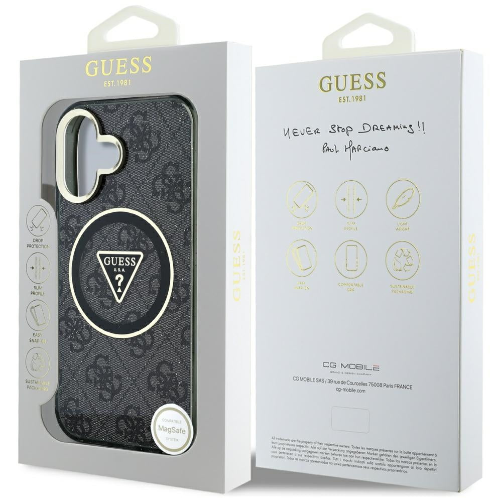 MagSafe futrola za Apple iPhone 16, Guess, IML Glitter 4G Circle Triangle, Crna