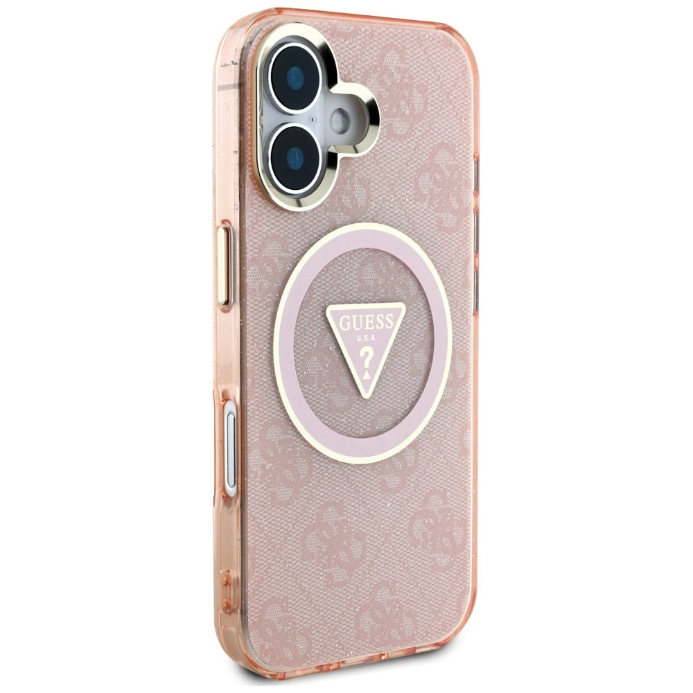 MagSafe futrola za Apple iPhone 16, Guess, IML Glitter 4G Circle Triangle, Roza