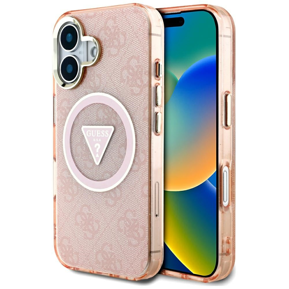 MagSafe futrola za Apple iPhone 16, Guess, IML Glitter 4G Circle Triangle, Roza
