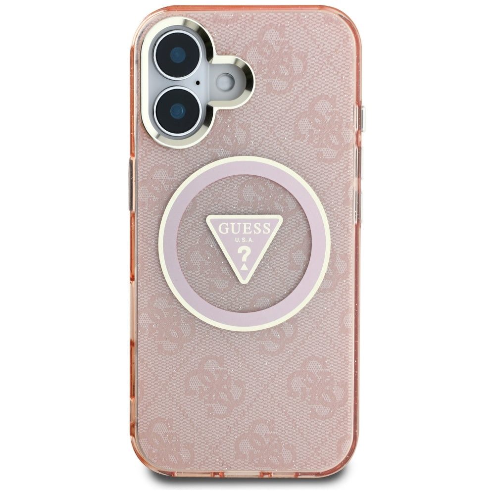 MagSafe futrola za Apple iPhone 16, Guess, IML Glitter 4G Circle Triangle, Roza