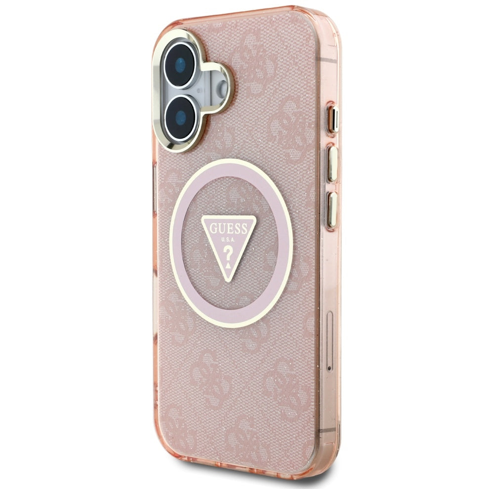 MagSafe futrola za Apple iPhone 16, Guess, IML Glitter 4G Circle Triangle, Roza