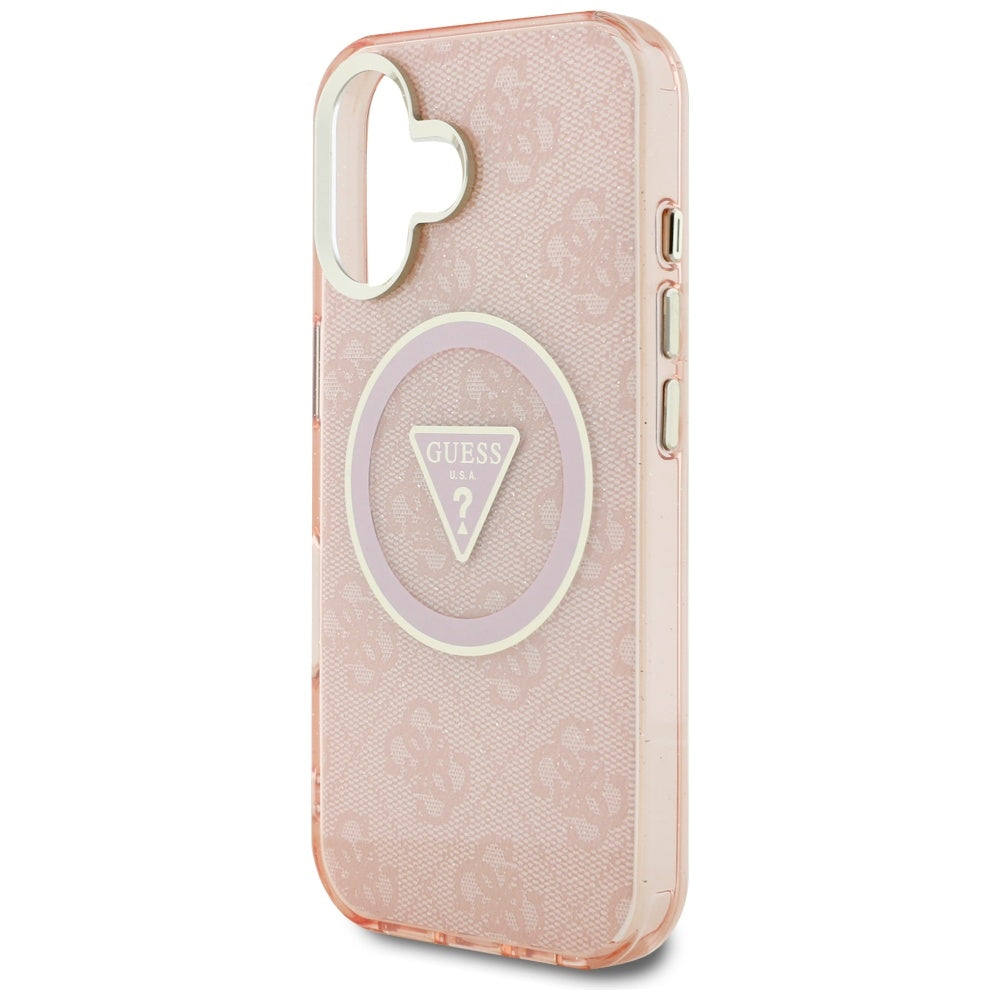 MagSafe futrola za Apple iPhone 16, Guess, IML Glitter 4G Circle Triangle, Roza