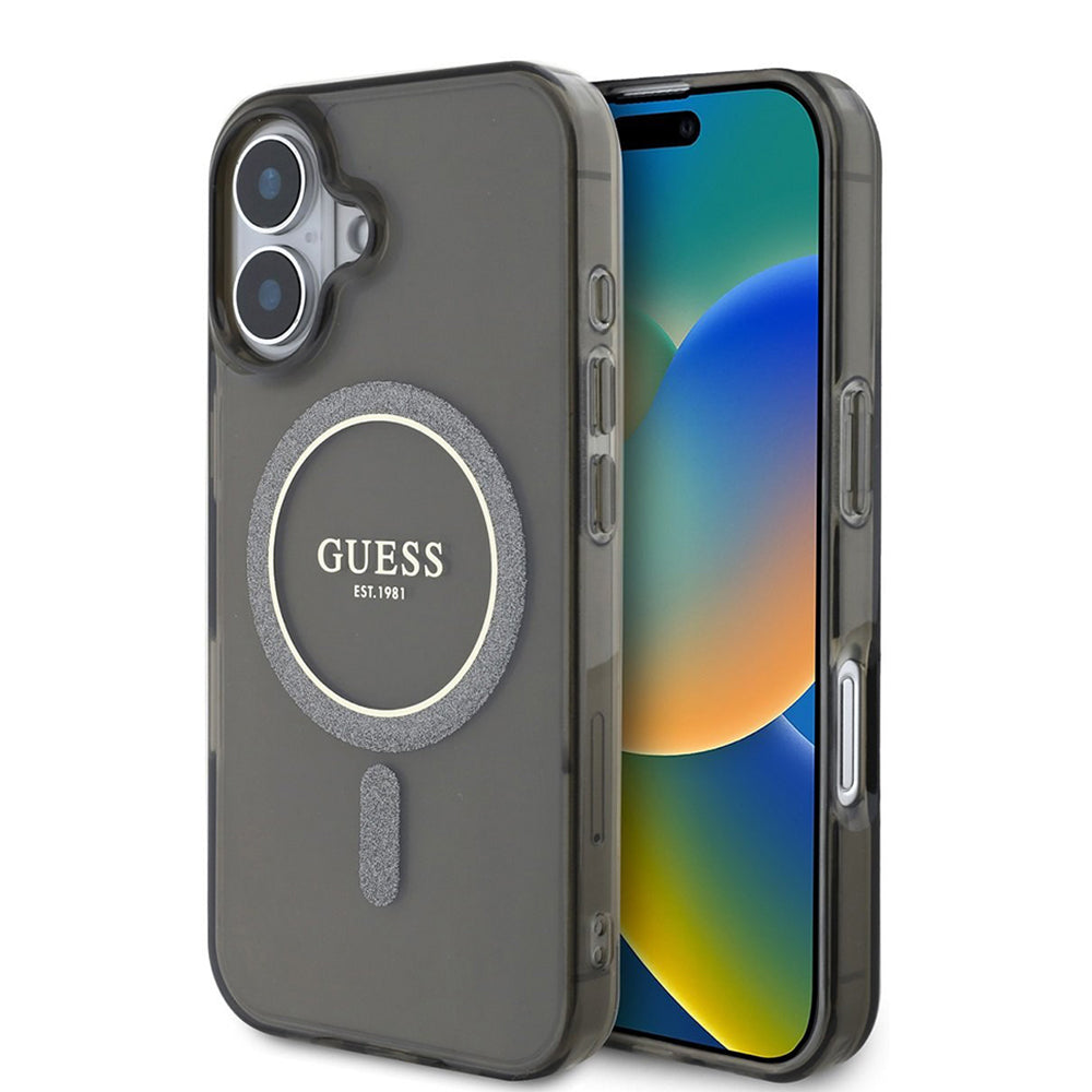 Futrola MagSafe za Apple iPhone 16, Guess, IML Glitter Circle, Crna