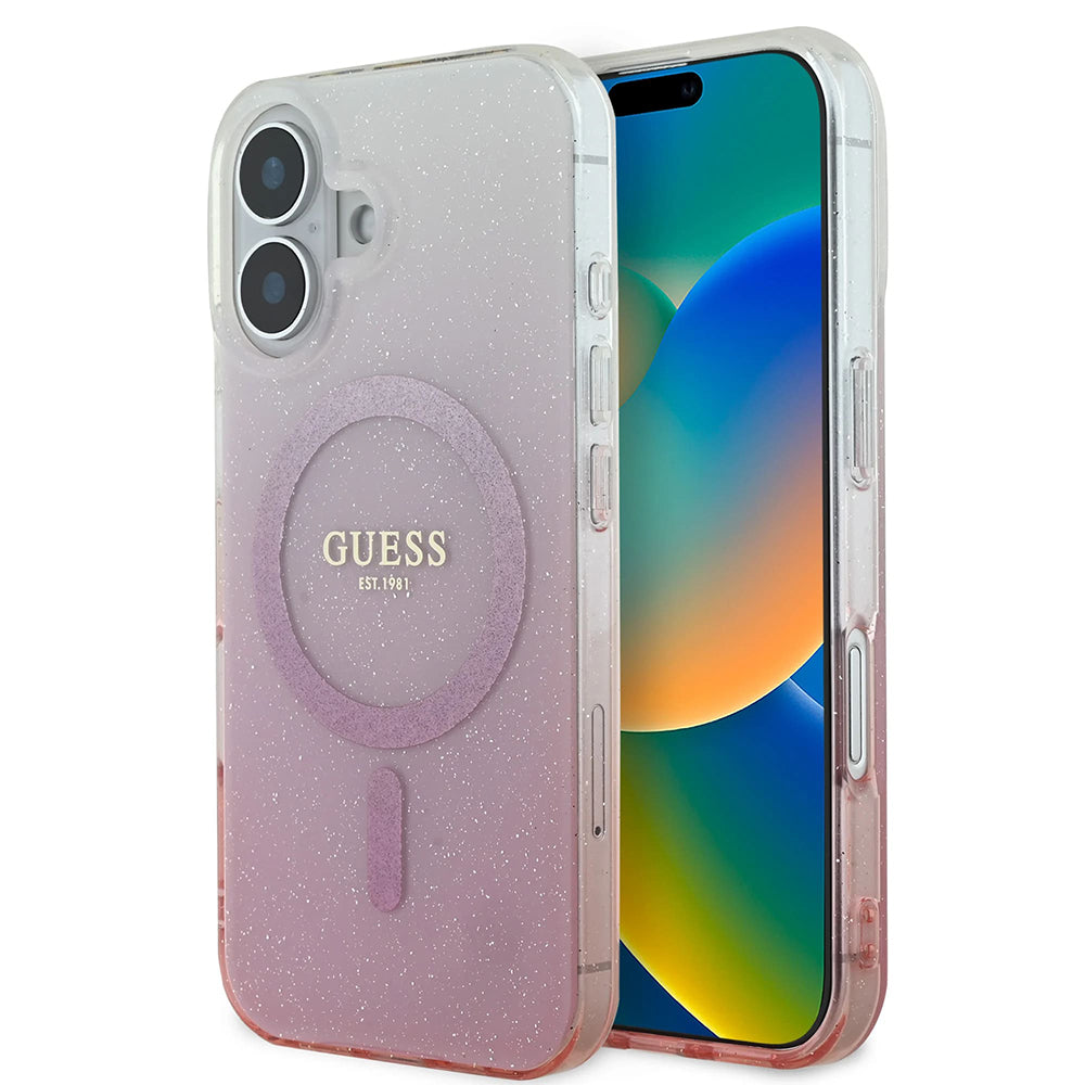 Futrola MagSafe za Apple iPhone 16, Guess, IML Glitter Gradient, Roza