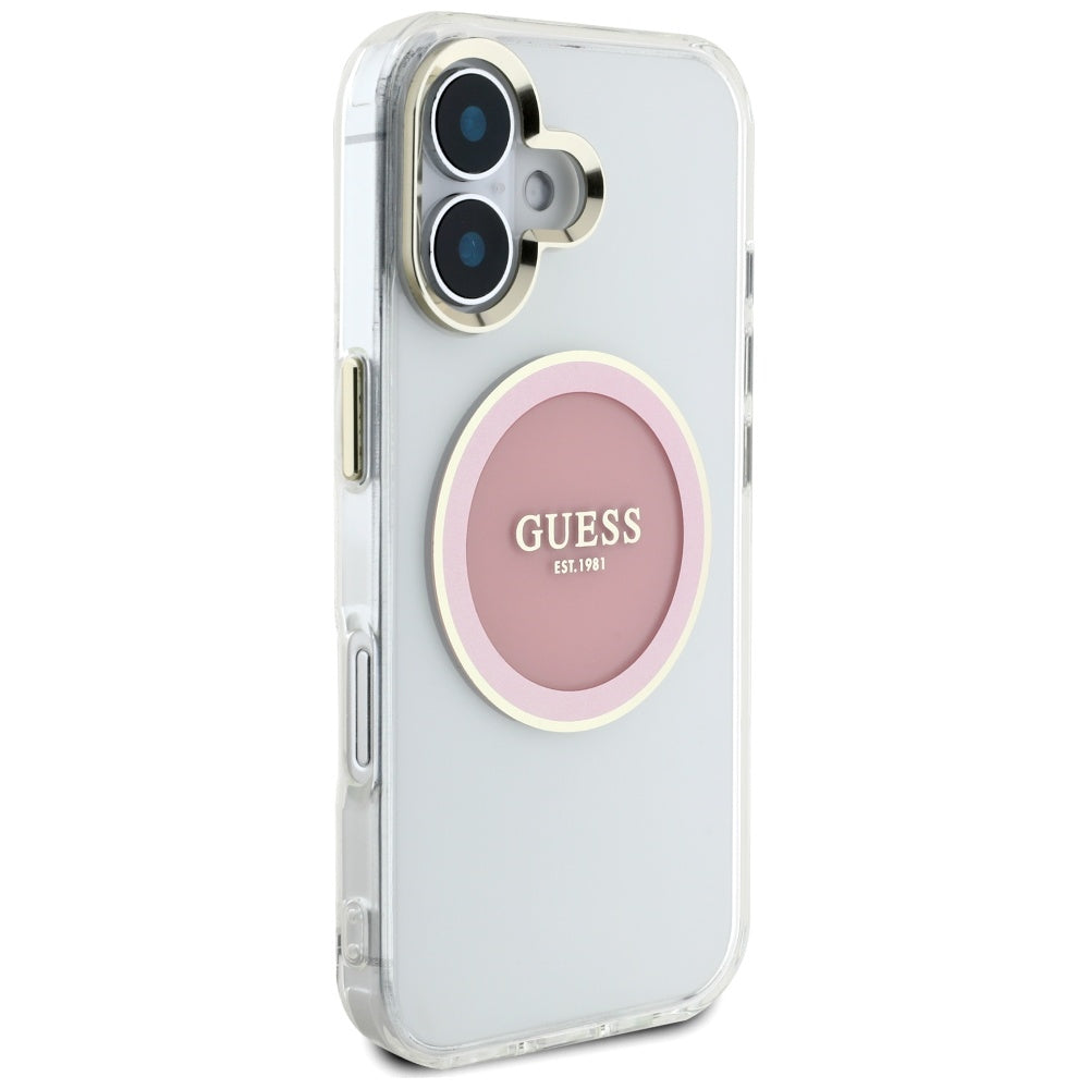 MagSafe futrola za Apple iPhone 16, Guess, IML Metal Colored Circle, Roza