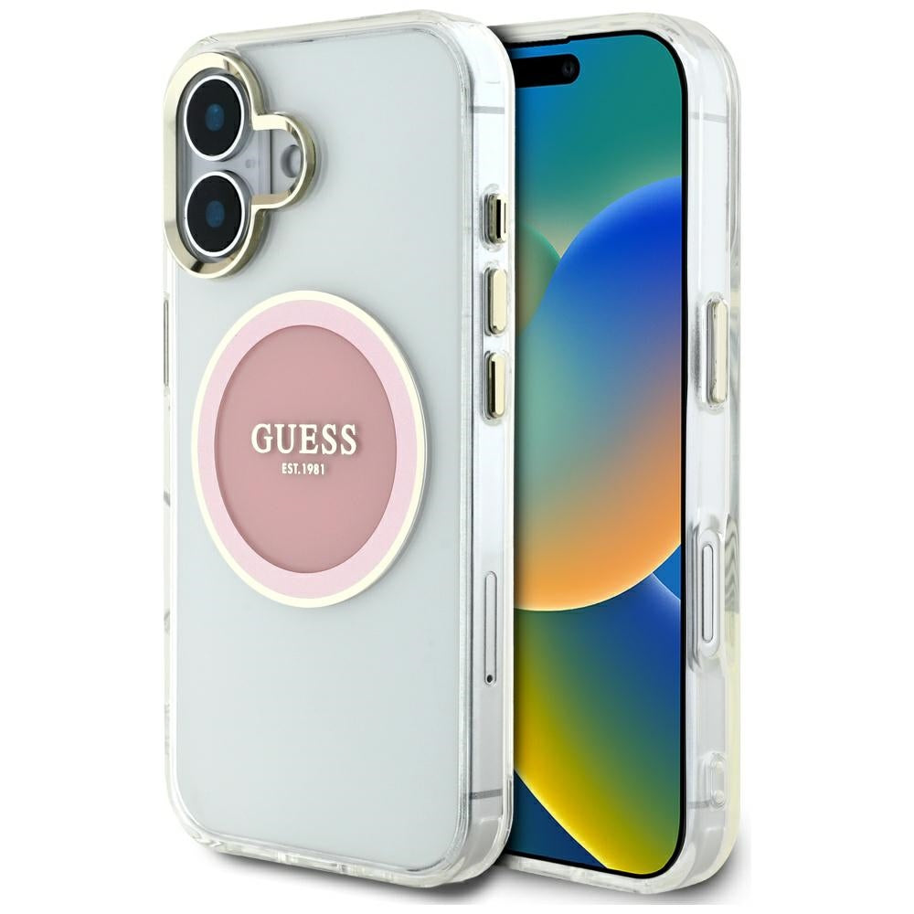 MagSafe futrola za Apple iPhone 16, Guess, IML Metal Colored Circle, Roza
