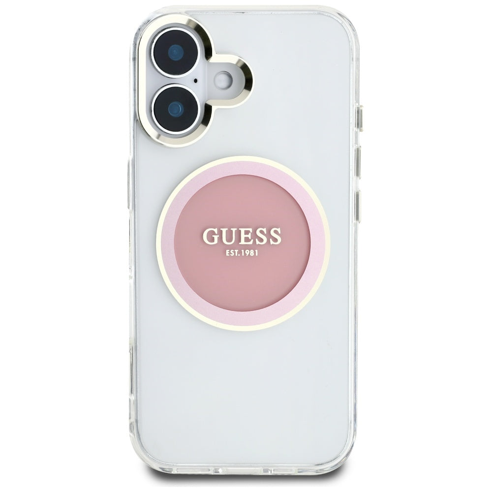 MagSafe futrola za Apple iPhone 16, Guess, IML Metal Colored Circle, Roza