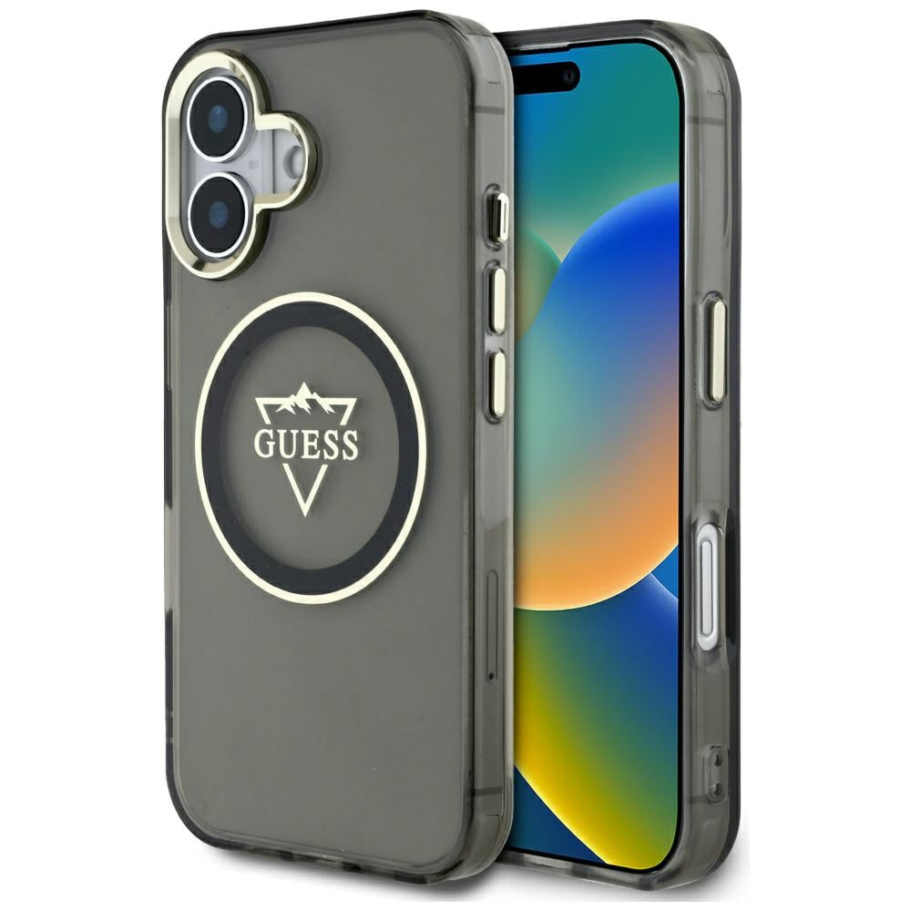 MagSafe futrola za Apple iPhone 16, Guess, IML Metal Mountain Logo, Crna