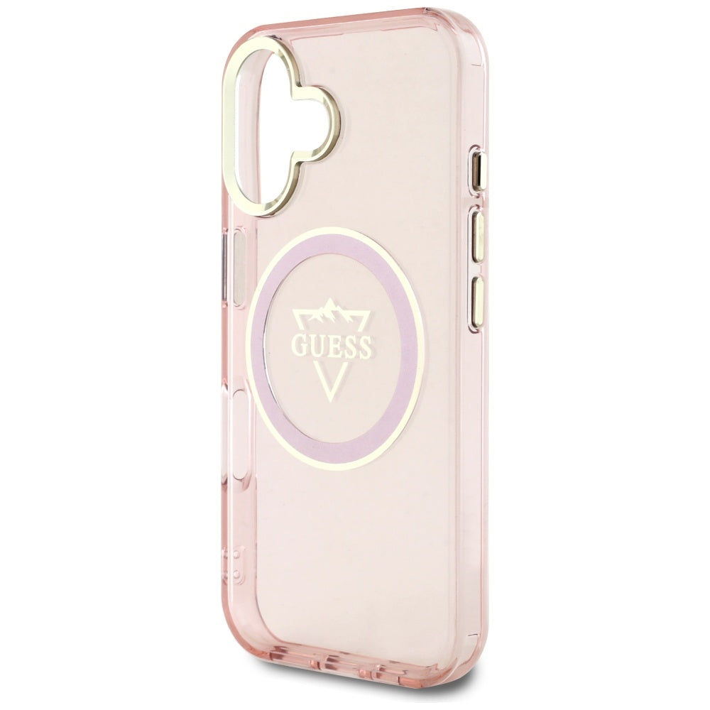 Futrola MagSafe za Apple iPhone 16, Guess, IML Metal Mountain Logo, Roza