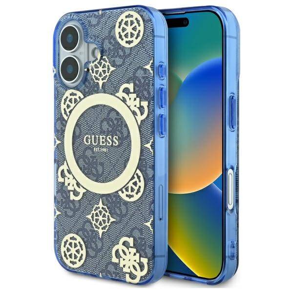 MagSafe futrola za Apple iPhone 16, Guess, IML Peony na 4G pozadini, Plava