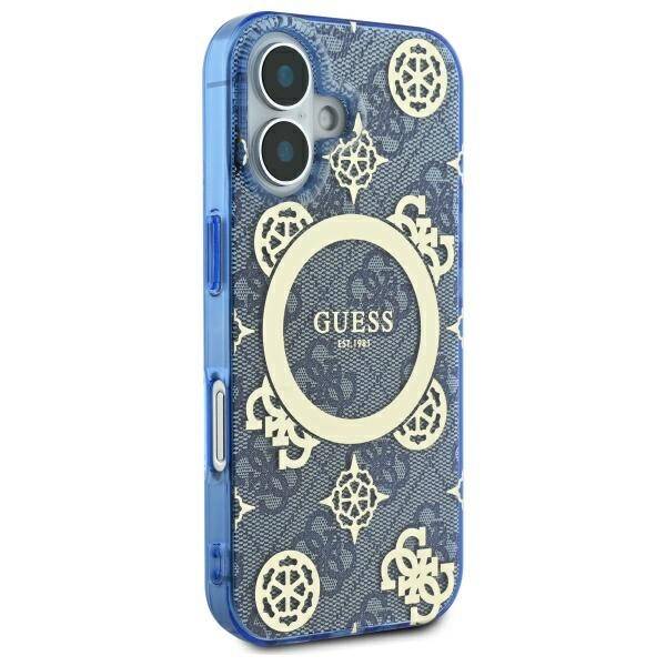 MagSafe futrola za Apple iPhone 16, Guess, IML Peony na 4G pozadini, Plava