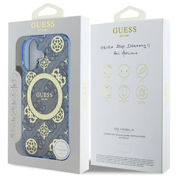 MagSafe futrola za Apple iPhone 16, Guess, IML Peony na 4G pozadini, Plava