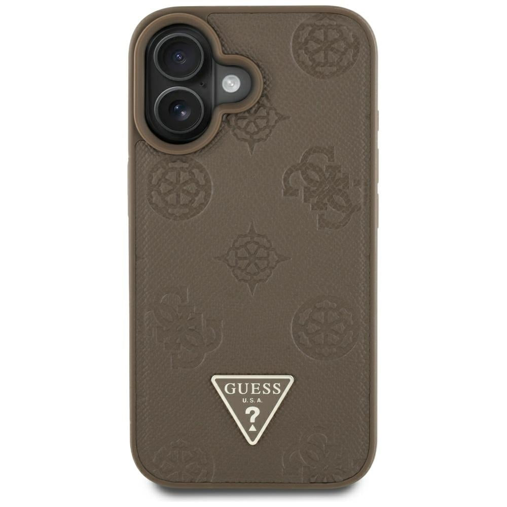 MagSafe futrola za Apple iPhone 16, Guess, Peony Grained Hot Stamp Triangle, smeđa