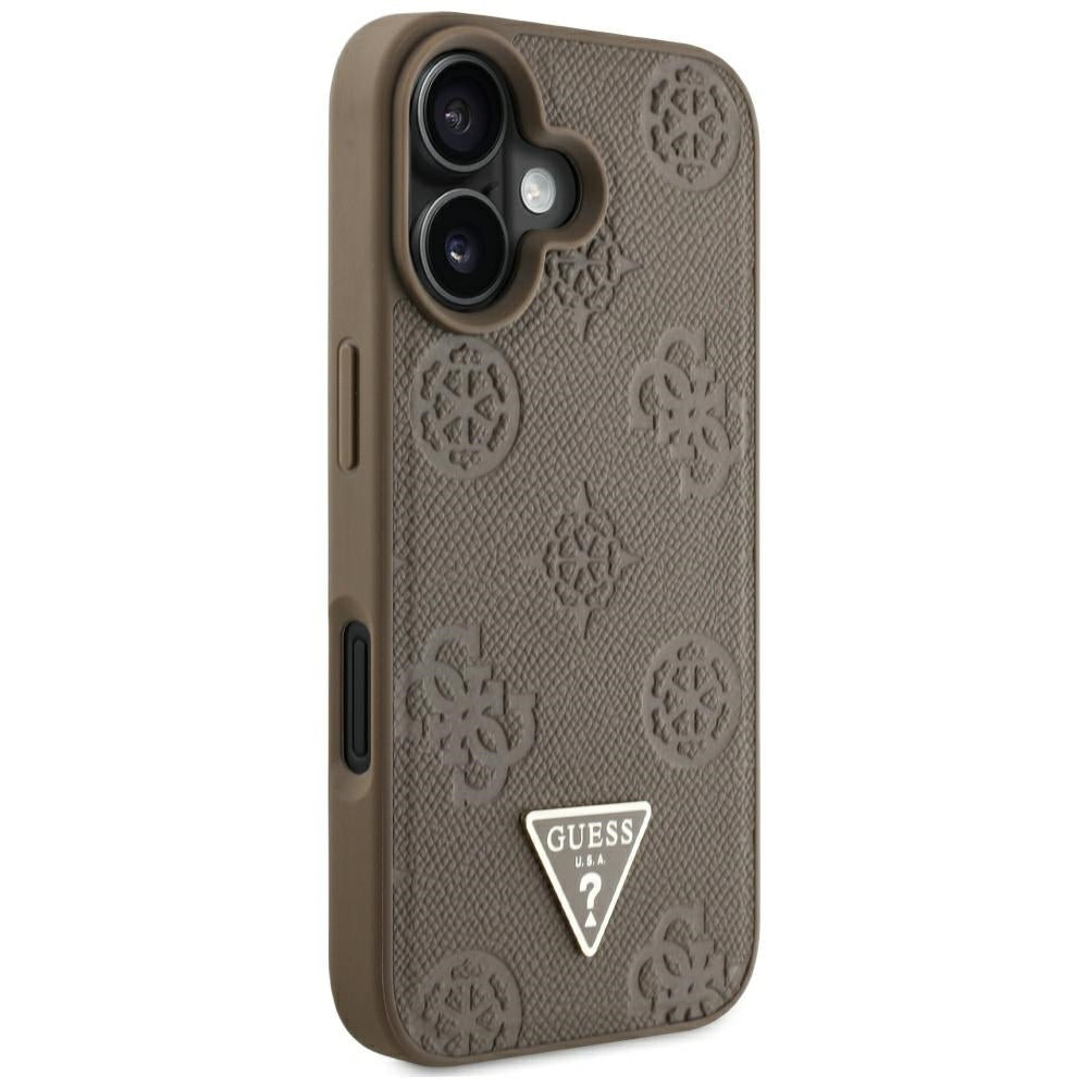 MagSafe futrola za Apple iPhone 16, Guess, Peony Grained Hot Stamp Triangle, smeđa