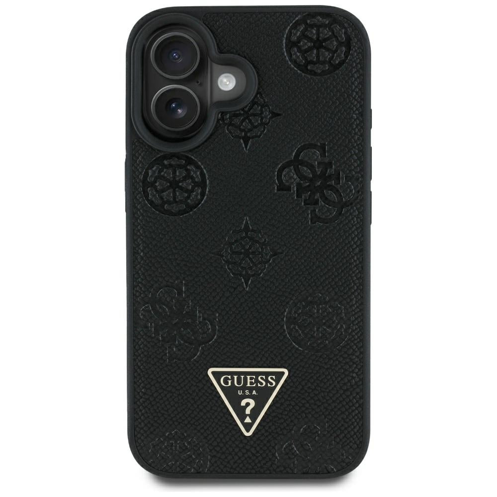 MagSafe futrola za Apple iPhone 16, Guess, Peony Grained Hot Stamp Triangle, Crna