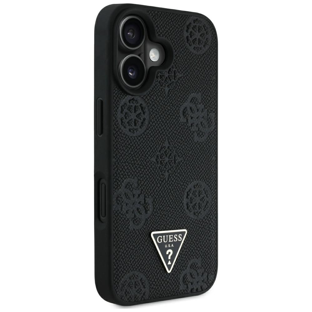 MagSafe futrola za Apple iPhone 16, Guess, Peony Grained Hot Stamp Triangle, Crna