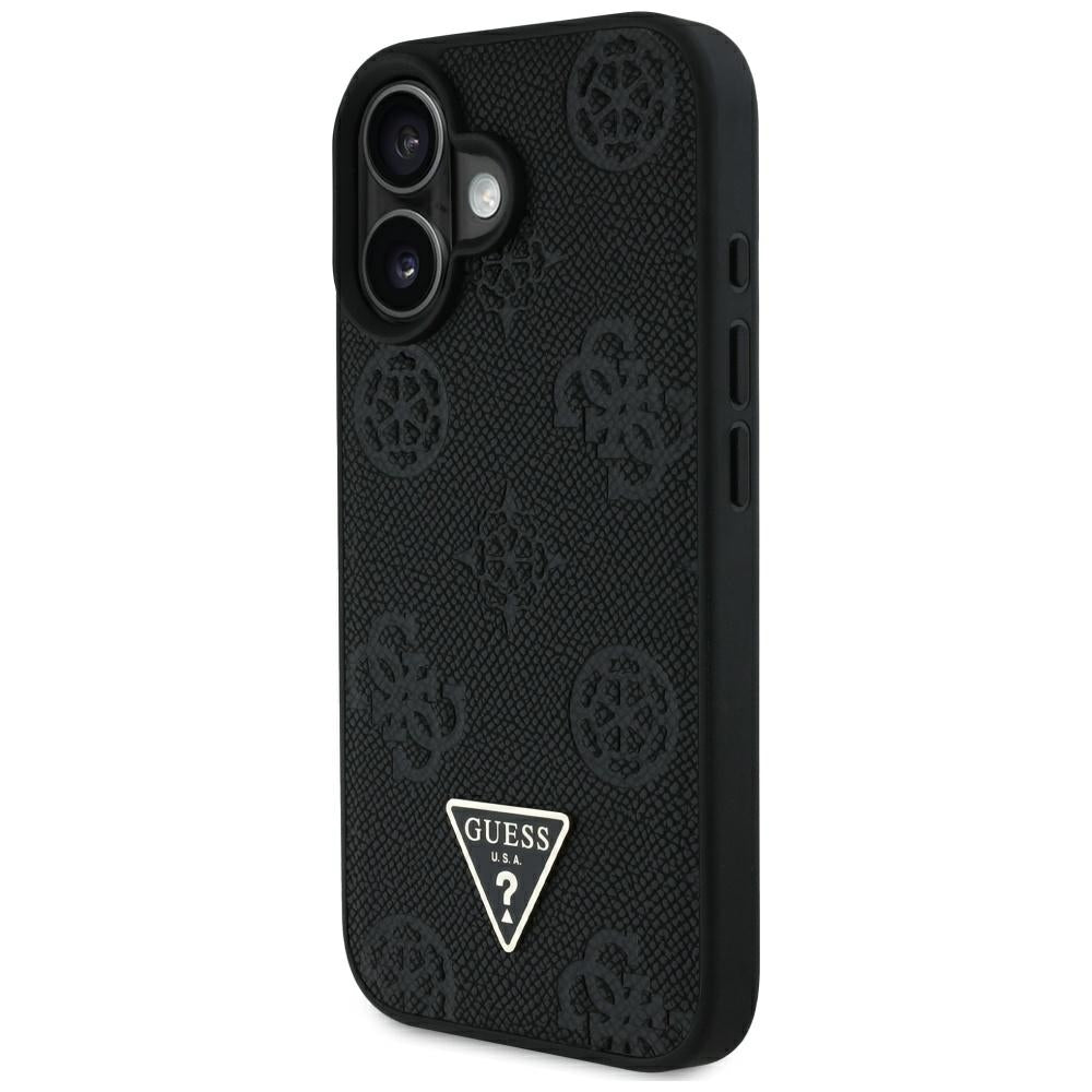MagSafe futrola za Apple iPhone 16, Guess, Peony Grained Hot Stamp Triangle, Crna