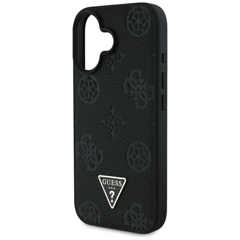MagSafe futrola za Apple iPhone 16, Guess, Peony Grained Hot Stamp Triangle, Crna