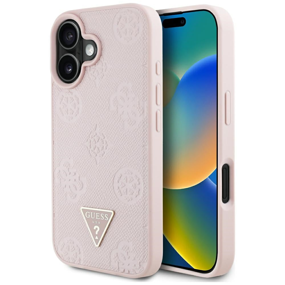 MagSafe futrola za Apple iPhone 16, Guess, Peony Grained Hot Stamp Triangle, Roza