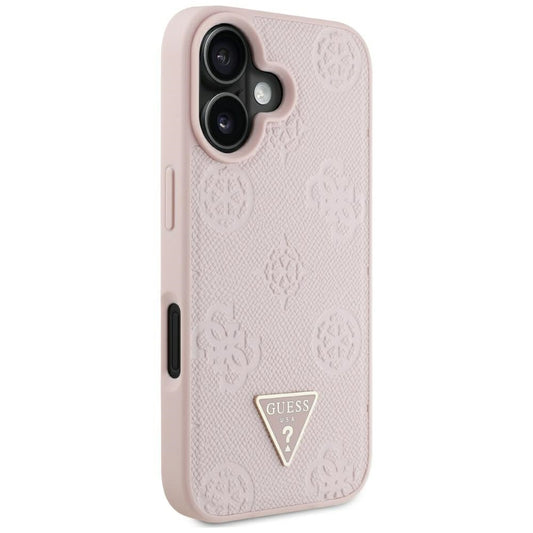 MagSafe futrola za Apple iPhone 16, Guess, Peony Grained Hot Stamp Triangle, Roza