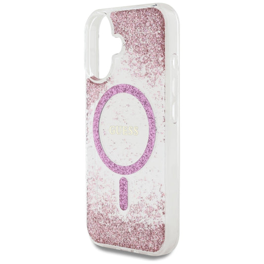 Futrola MagSafe za Apple iPhone 16, Guess, Resin Bottom Glitter, Roza