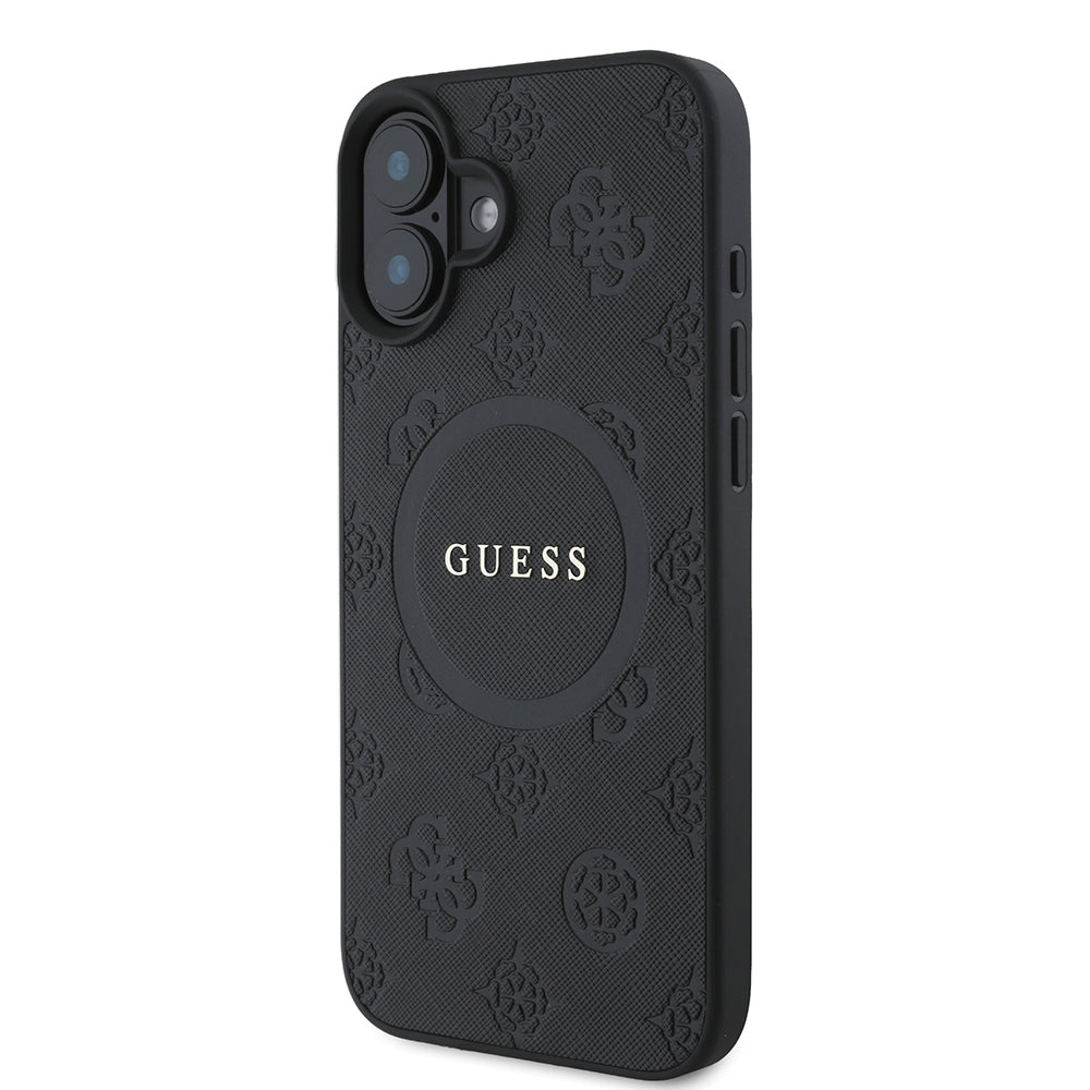 Futrola MagSafe za Apple iPhone 16, Guess, Saffiano Peony Classic Logo, Crna