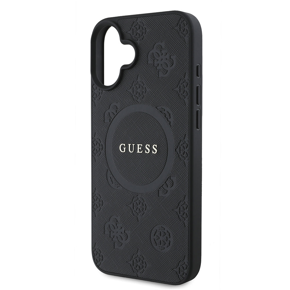 Futrola MagSafe za Apple iPhone 16, Guess, Saffiano Peony Classic Logo, Crna