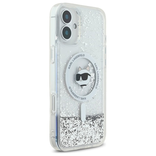 Husa MagSafe za Apple iPhone 16, Karl Lagerfeld, Glitter Liquid Choupette Head, Prozirna