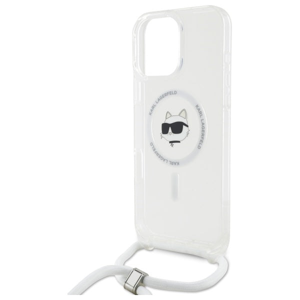 Husa MagSafe za Apple iPhone 16, Karl Lagerfeld, IML Crossbody Choupette's Head with Strap, Prozirna