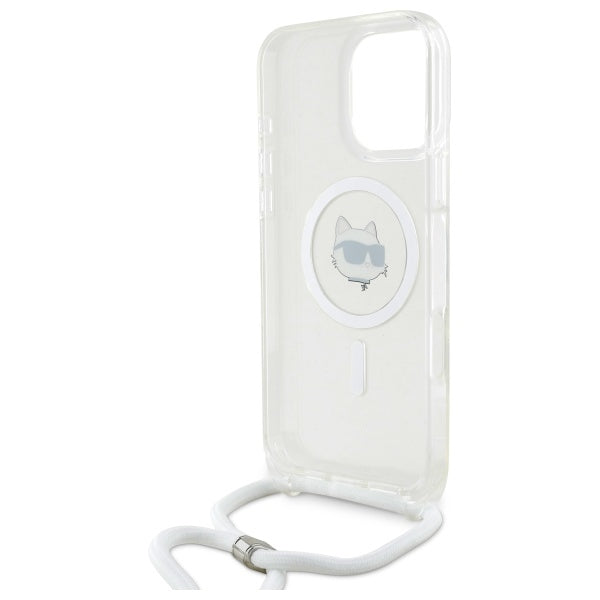 Husa MagSafe za Apple iPhone 16, Karl Lagerfeld, IML Crossbody Choupette's Head with Strap, Prozirna