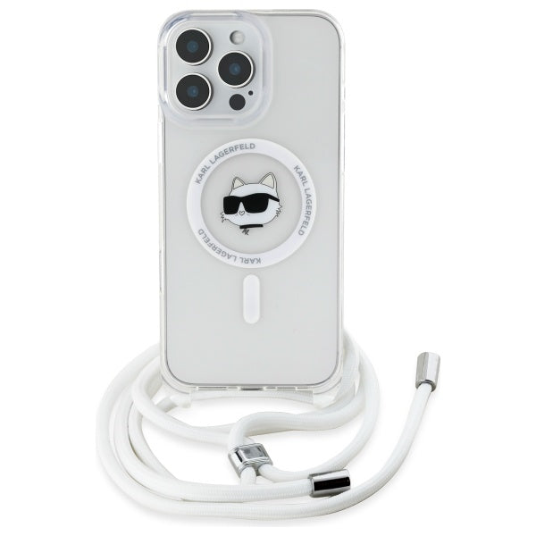 Husa MagSafe za Apple iPhone 16, Karl Lagerfeld, IML Crossbody Choupette's Head with Strap, Prozirna