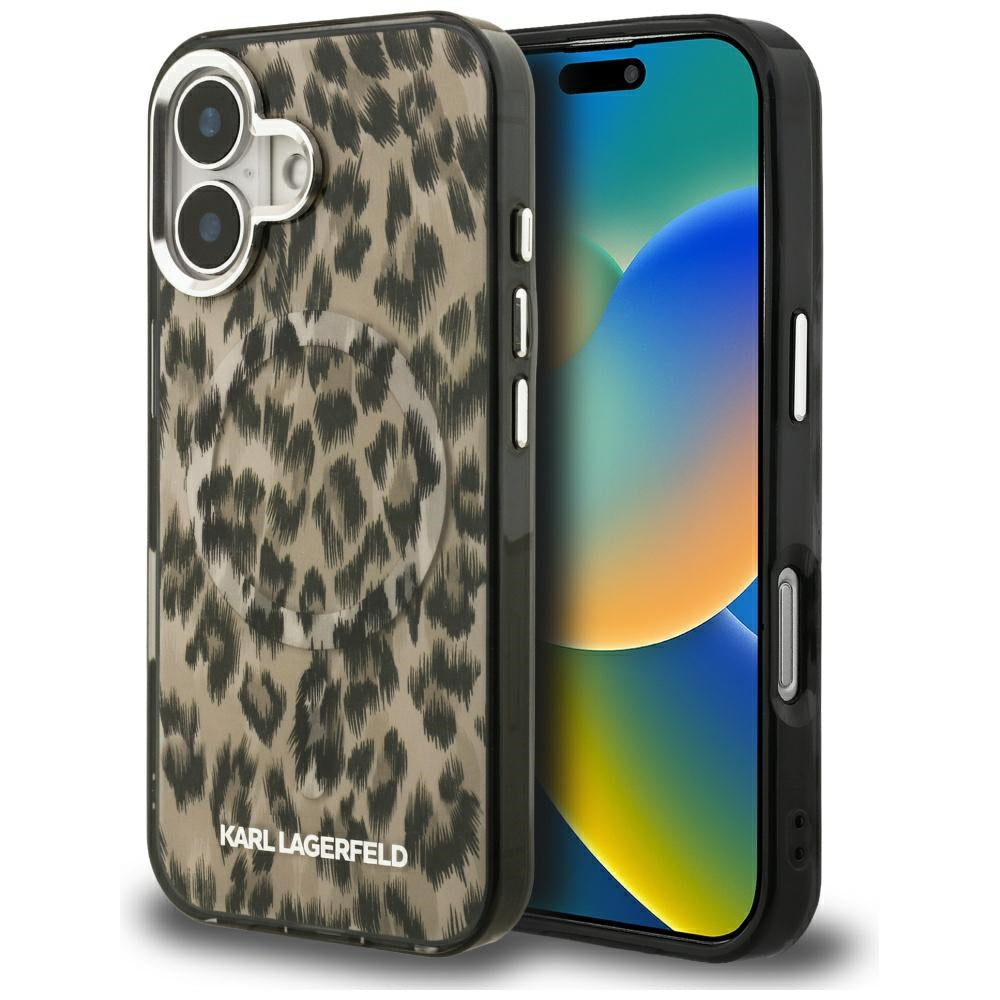 Futrola MagSafe za Apple iPhone 16, Karl Lagerfeld, IML Leopard uzorak, smeđa