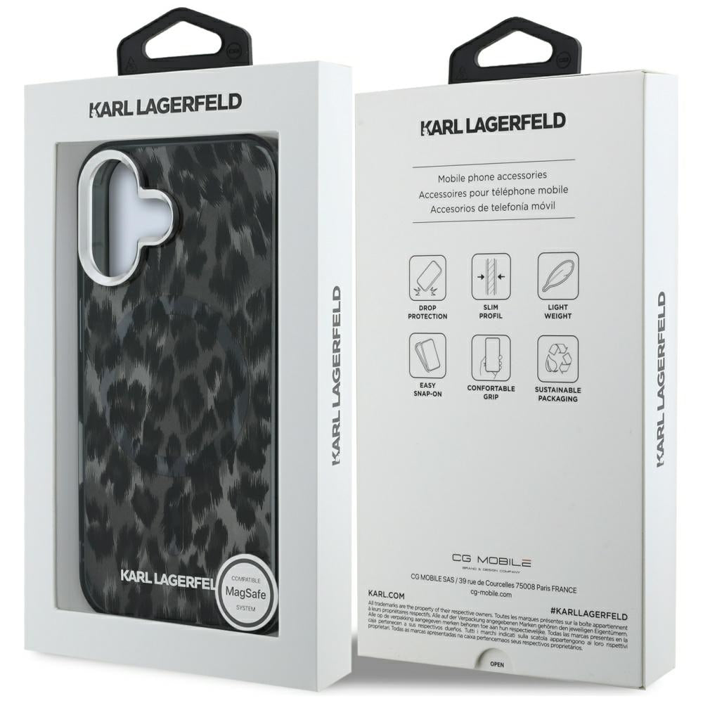 MagSafe futrola za Apple iPhone 16, Karl Lagerfeld, IML Leopard uzorak, Crna